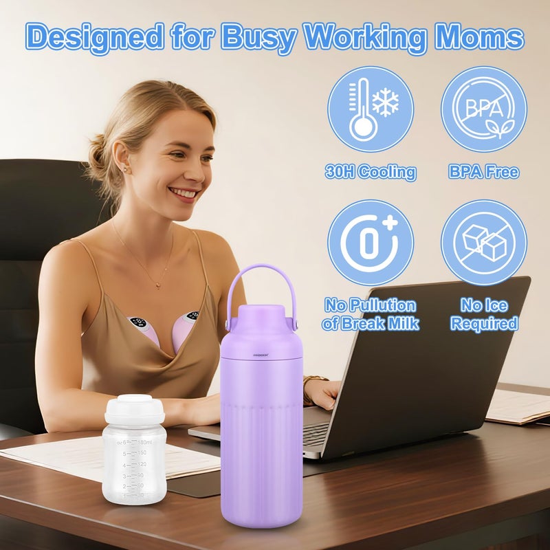 iMMDOKIN Compact Breast Milk Cooler Bottle, 12oz Portable Breastmilk Cooler with 2 Storage Bottles, 30H Cold Storage Breast Milk Chiller for Travel & Outdoor Use, Leakproof Reusable for Breastfeeding Moms - Image 4
